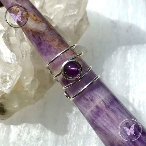 Amethyst Silver Banded Ear Cuff